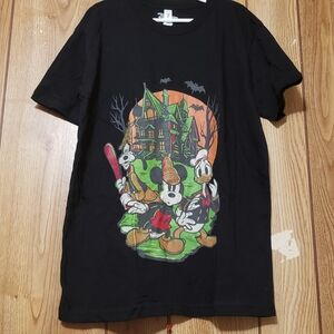 NWOT Disney Mickey, Goofy, Donald Shirt Youth Lg Black Haunted House
